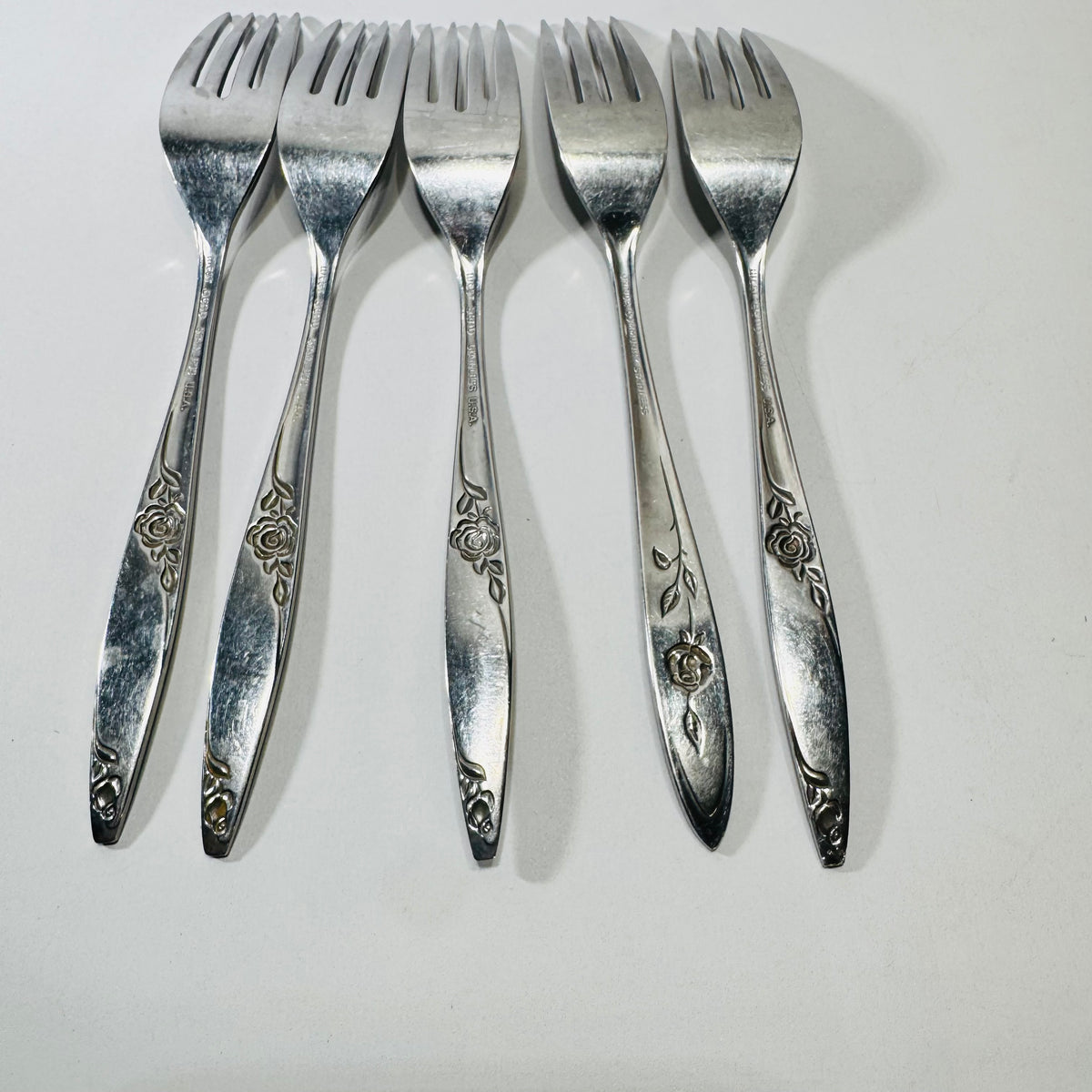 West Bend Stainless USA Rose Pattern Forks Mixed Set of 5