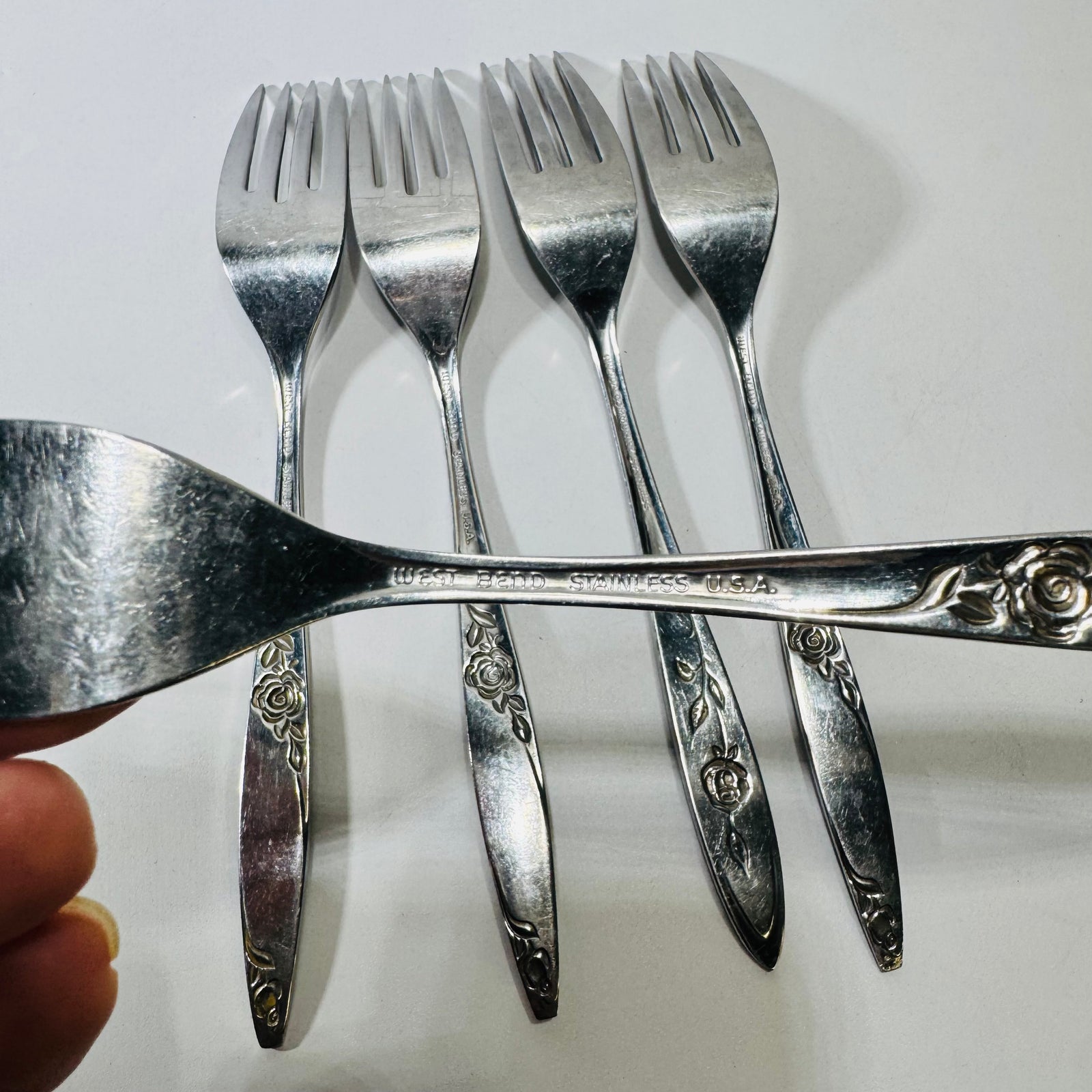 West Bend Stainless USA Rose Pattern Forks Mixed Set of 5