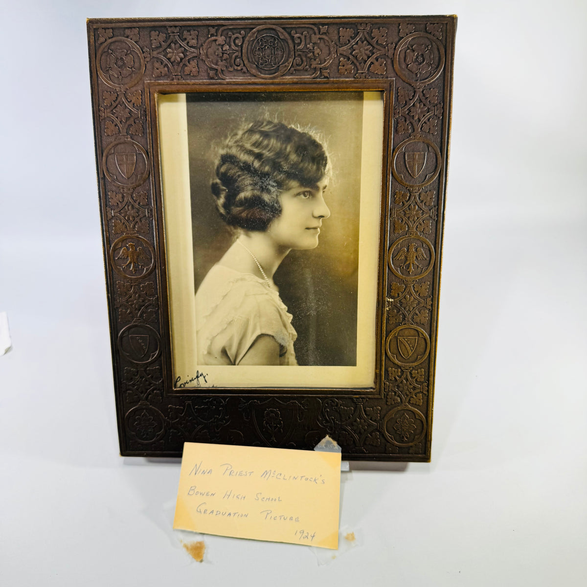 1920s Embossed Leatherette Graduation Portrait Frame 1924 Photo