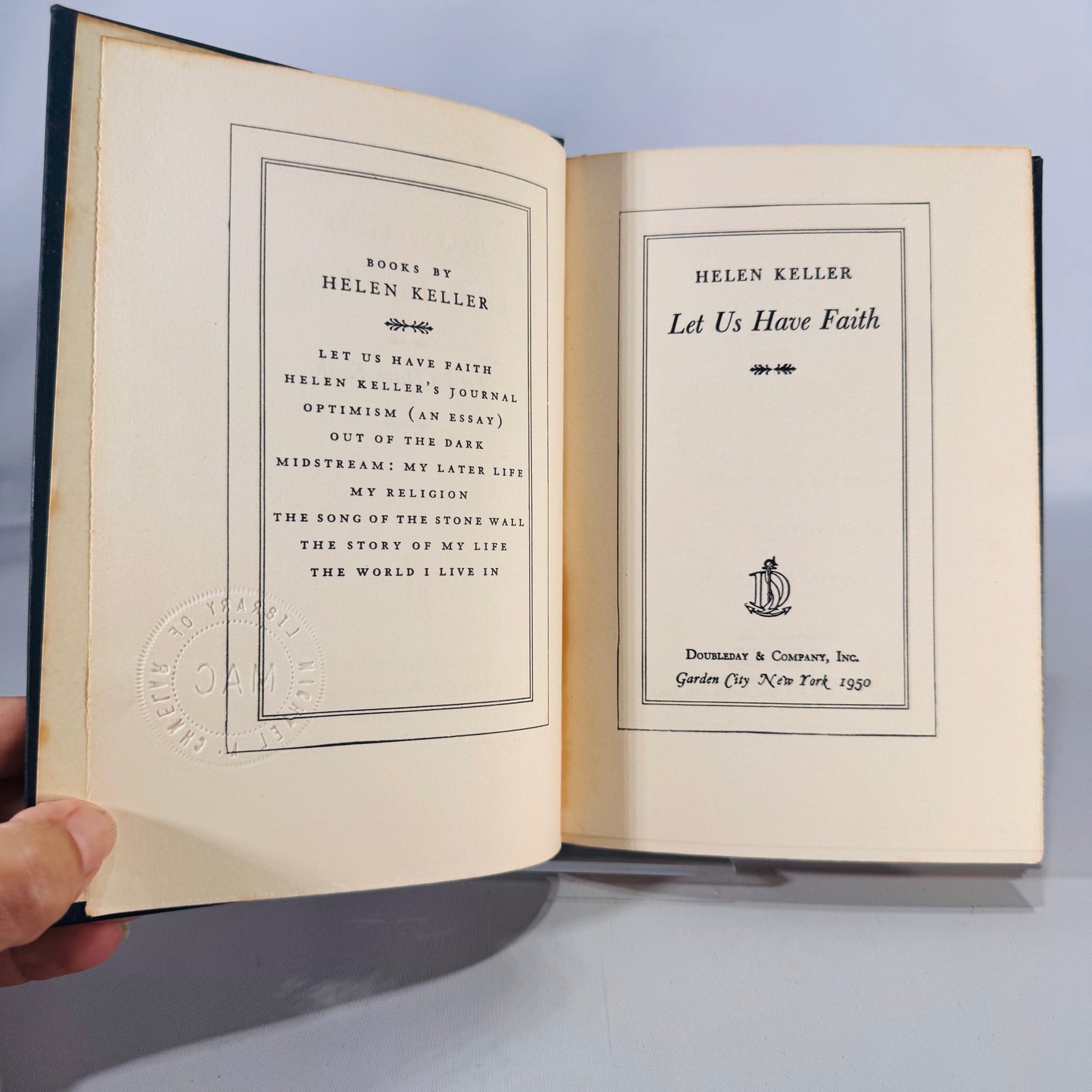 Let Us Have Faith (1950) — Helen Keller | Doubleday hardcover, Inspirational Essays
