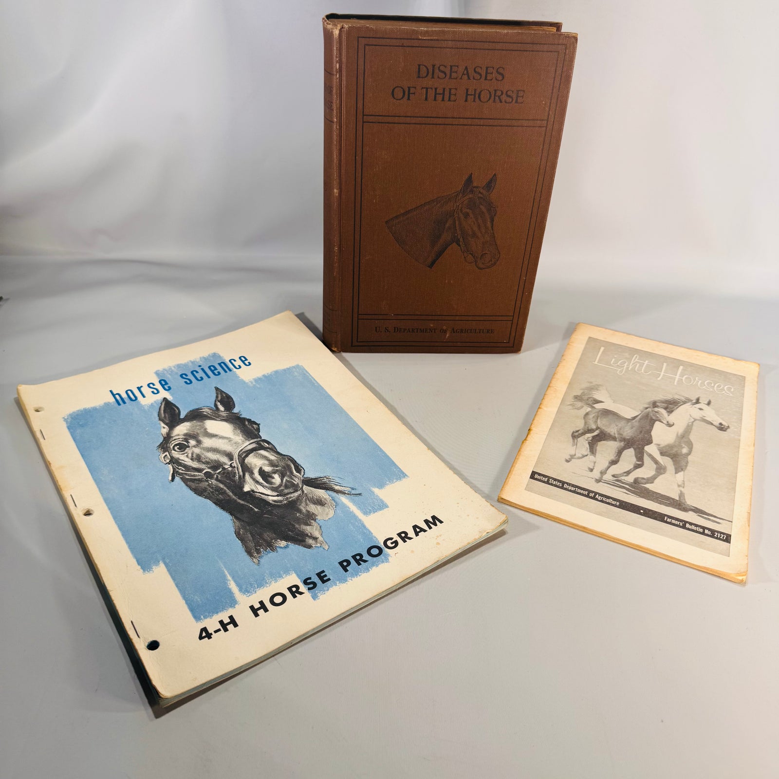 Diseases of the Horse (1923 Rev. Ed.) + Light Horses + 4-H Horse Science — USDA/US Gov. Printing Office & Ensminger | Illustrated Set, Veterinary Reference