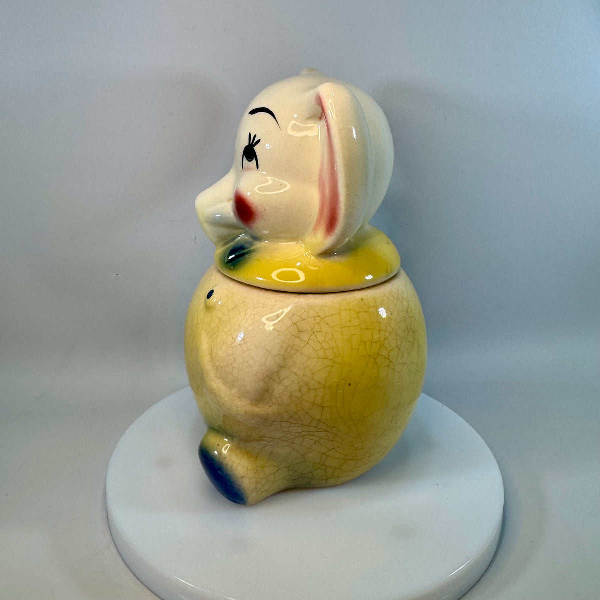 Vintage Elephant Lidded Jar Sugar Bowl Ceramic Elephant Canister Crackle Glaze Mid Century Kitchen Decor Nursery Shelf Decor