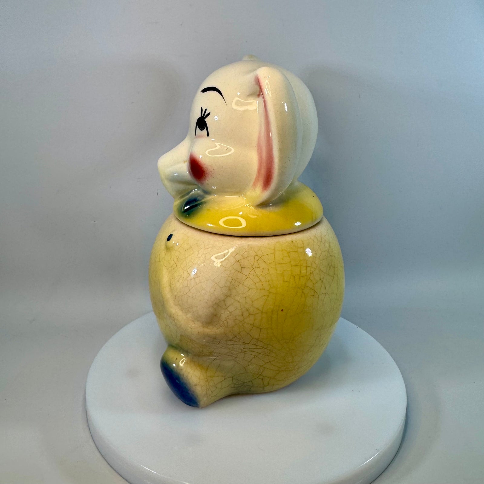 Vintage Elephant Lidded Jar Sugar Bowl Ceramic Elephant Canister Crackle Glaze Mid Century Kitchen Decor Nursery Shelf Decor