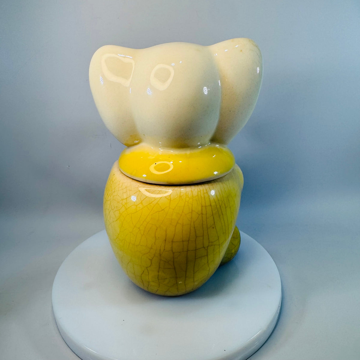 Vintage Elephant Lidded Jar Sugar Bowl Ceramic Elephant Canister Crackle Glaze Mid Century Kitchen Decor Nursery Shelf Decor