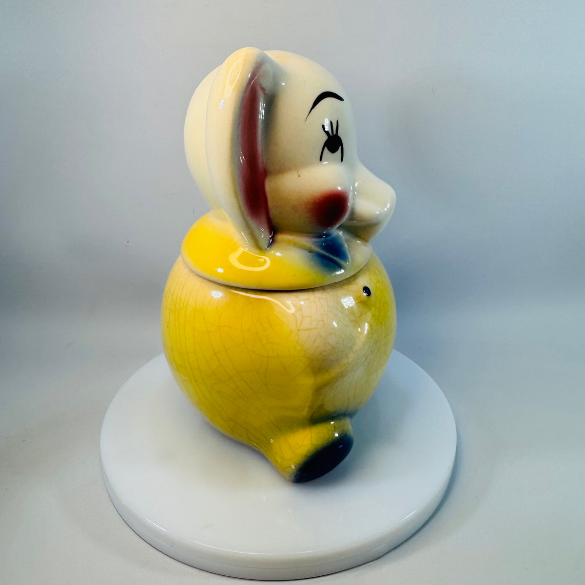 Vintage Elephant Lidded Jar Sugar Bowl Ceramic Elephant Canister Crackle Glaze Mid Century Kitchen Decor Nursery Shelf Decor