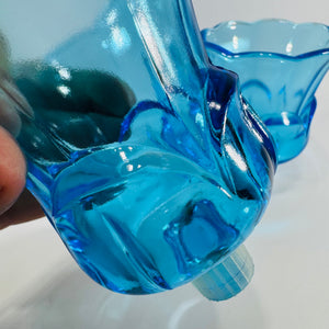Pair Homco Blue Glass Peg Votive Holders Mid Century Lotus Tulip Candle Cups Cerulean Sky Blue Sconce Inserts
