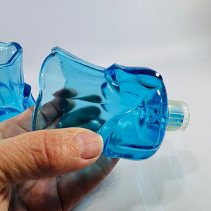 Pair Homco Blue Glass Peg Votive Holders Mid Century Lotus Tulip Candle Cups Cerulean Sky Blue Sconce Inserts