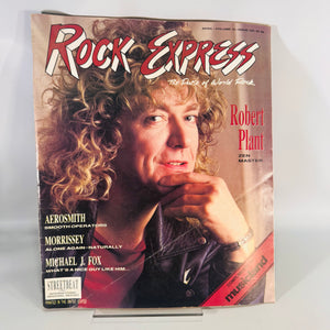 Music Magazine, Rock Memorabilia — Rock Express Vol. 12, Issue 123 (April, late 1980s) — Robert Plant Cover | Aerosmith, Morrissey, Michael J. Fox,