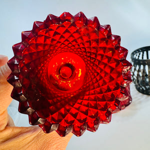 Vintage Black Metal Cage Candle Holders Pair Red Votive Inserts MCM Brutalist Gothic Decor