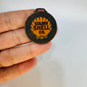Vintage Golden Shell Oil Watch Fob Shell Gas Advertising Pocket Watch Medal 1930s 1940s