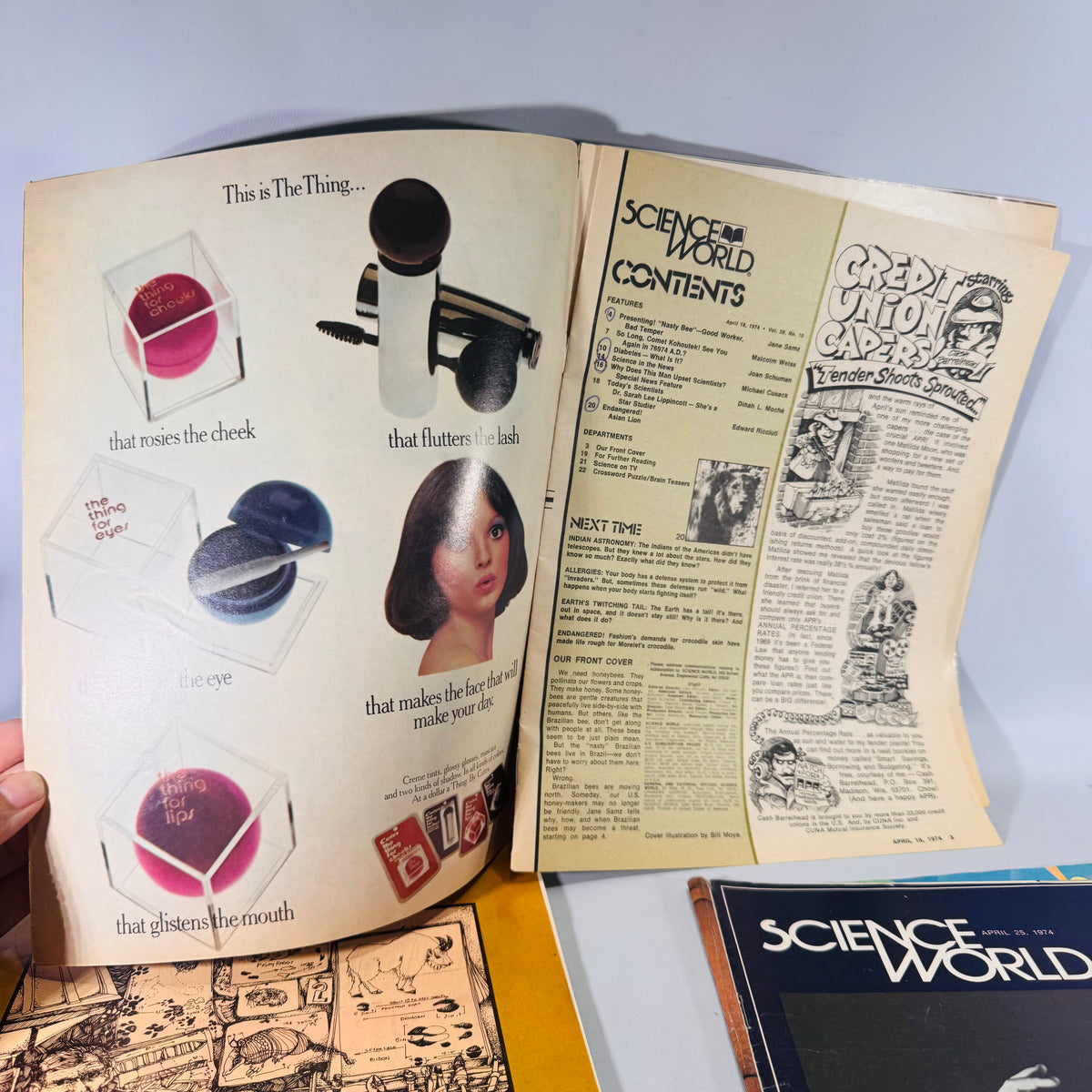 Science World (4 Issues, 1974) — Classroom Periodical | Cave Bears, Allergies, Noah’s Ark, Science Magazine Set