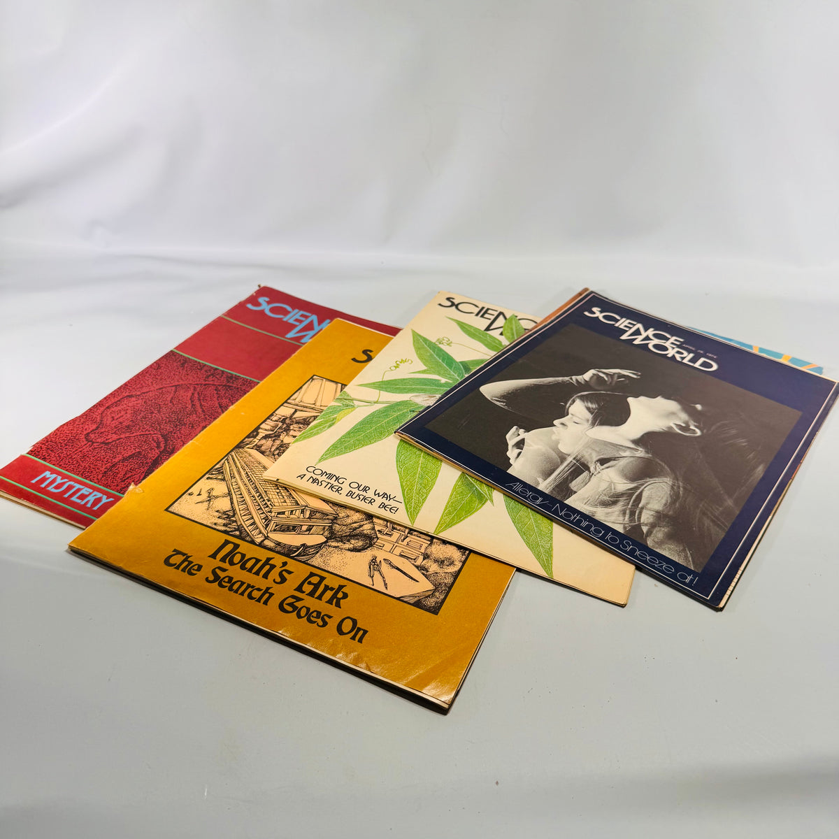 Science World (4 Issues, 1974) — Classroom Periodical | Cave Bears, Allergies, Noah’s Ark, Science Magazine Set