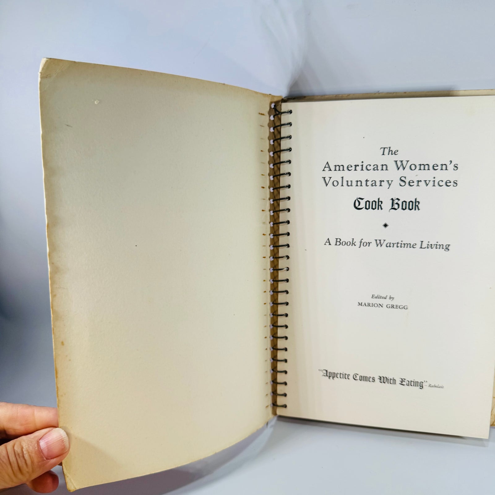 Vintage WWII Wartime Cookbook — American Women’s Voluntary Services Cook Book (1942) — Marion Gregg | Spiral Bound, Wartime Cooking / Home Economics