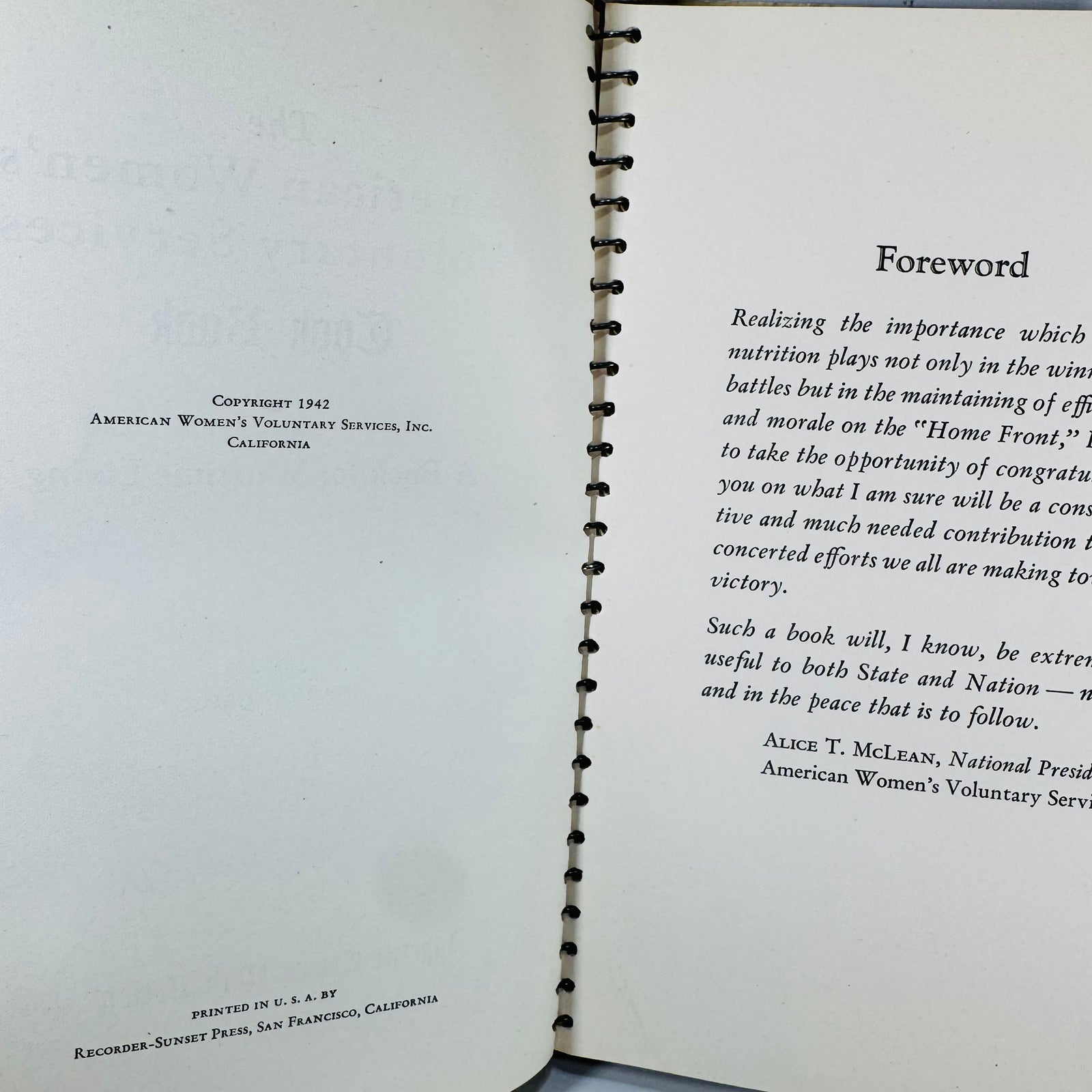 Vintage WWII Wartime Cookbook — American Women’s Voluntary Services Cook Book (1942) — Marion Gregg | Spiral Bound, Wartime Cooking / Home Economics
