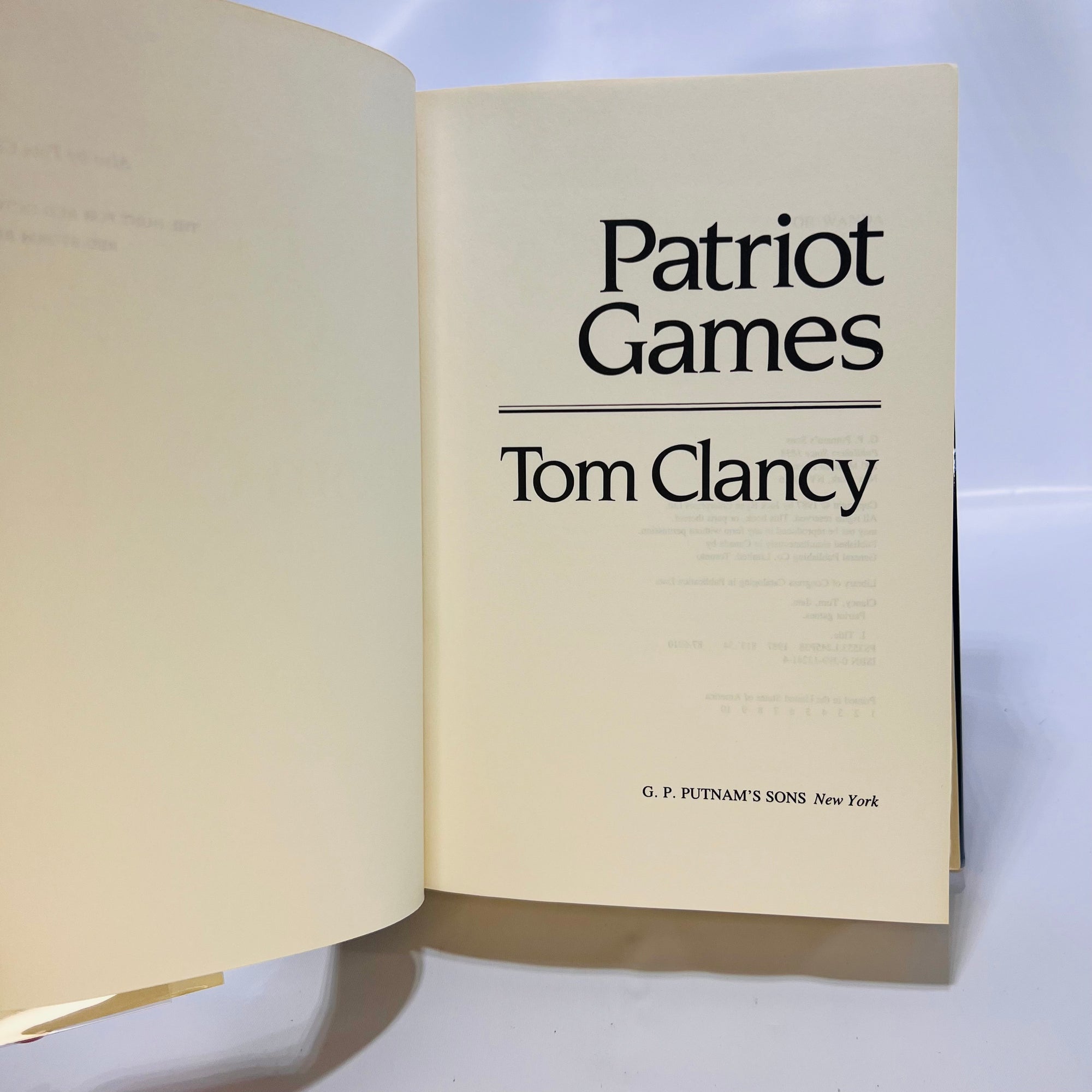 Patriot Games by Tom Clancy 1987 First Edition G P Putnam's Sons