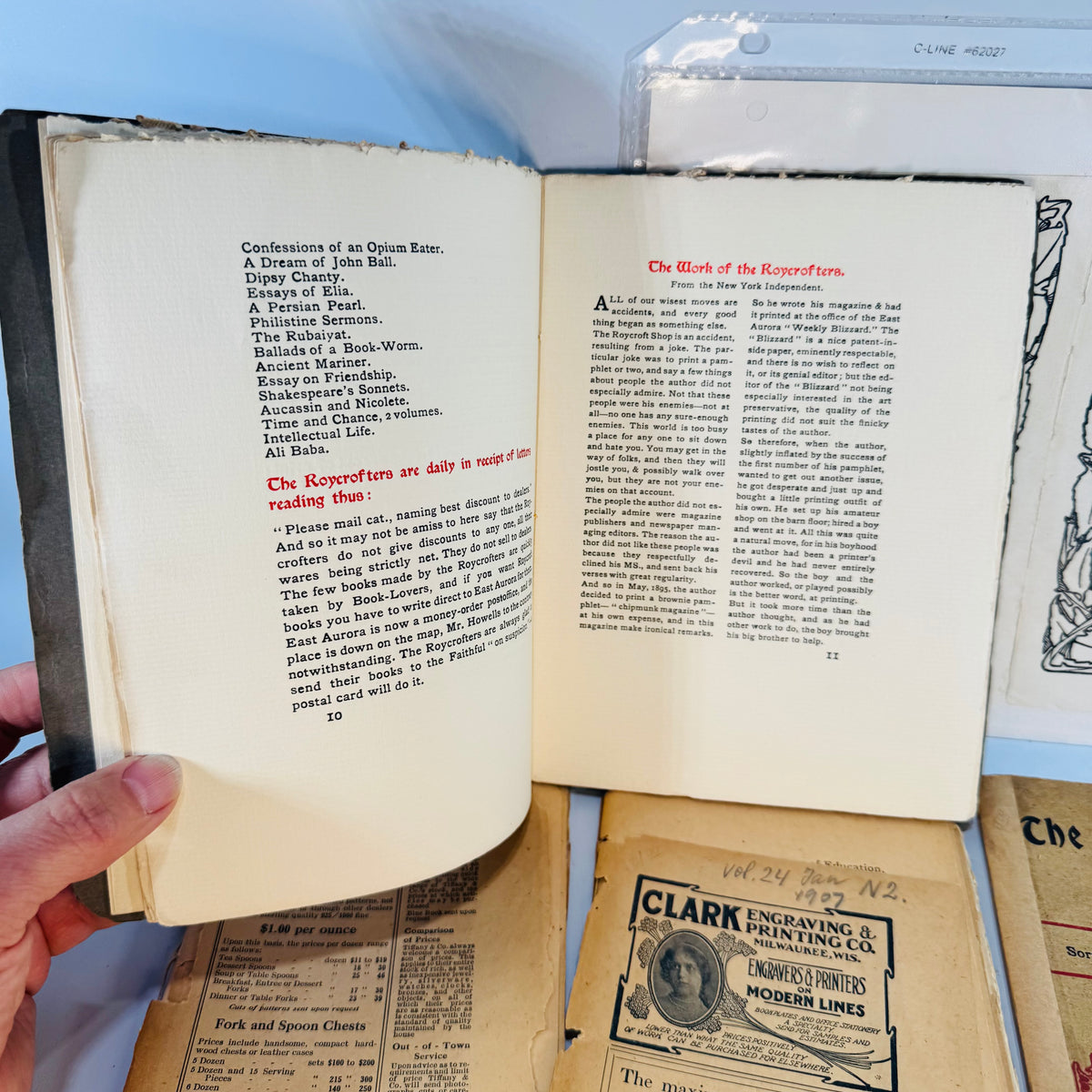 1907 Roycroft Arts & Crafts + Tiffany Ephemera Lot — Roycroft Shop Booklets, The Philistine & Decorative Prints (1906–1907) — Elbert Hubbard | Arts and Crafts Paper Lot, Arts & Crafts Ephemera