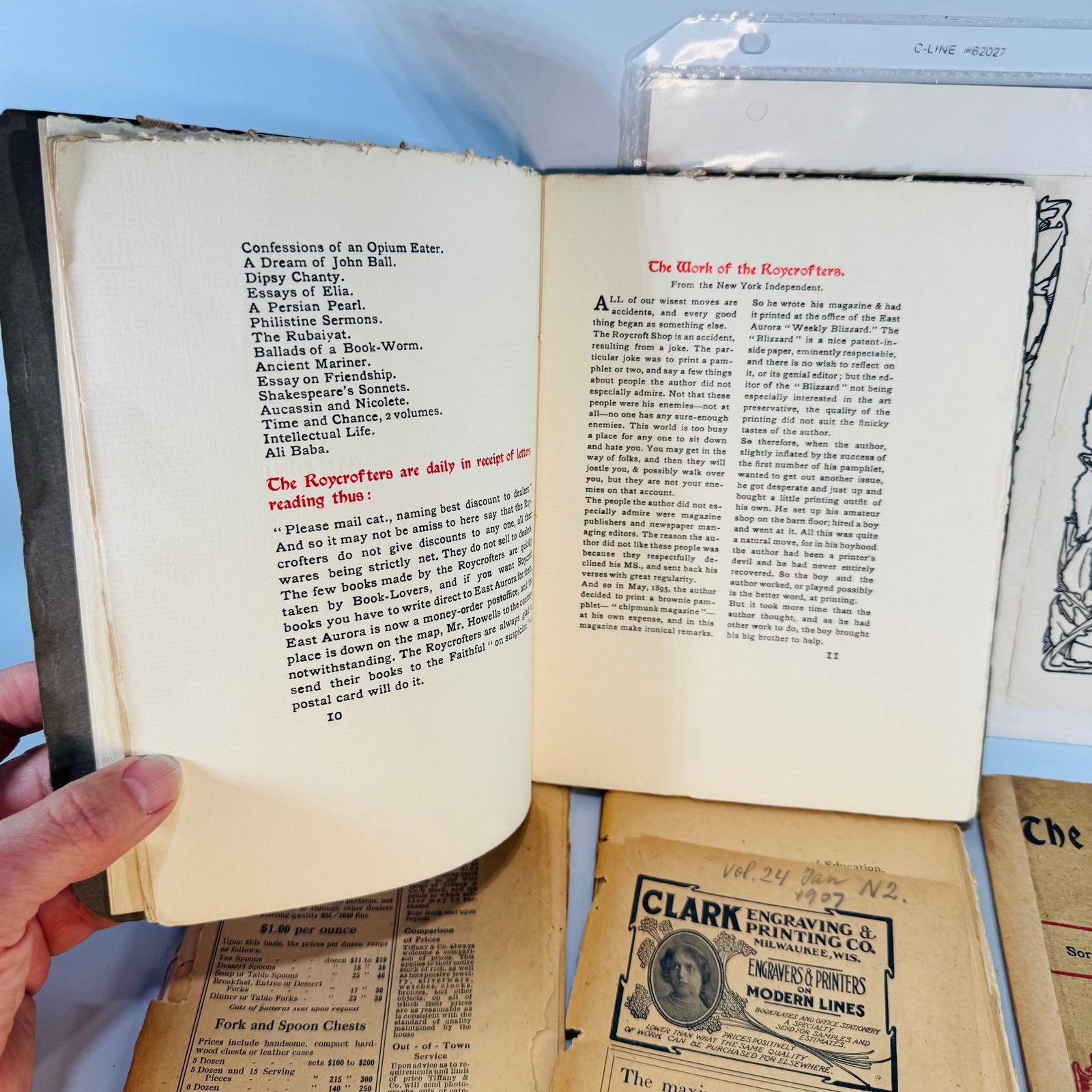 1907 Roycroft Arts & Crafts + Tiffany Ephemera Lot — Roycroft Shop Booklets, The Philistine & Decorative Prints (1906–1907) — Elbert Hubbard | Arts and Crafts Paper Lot, Arts & Crafts Ephemera