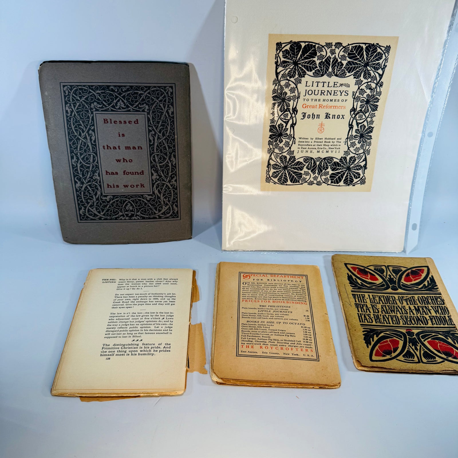 1907 Roycroft Arts & Crafts + Tiffany Ephemera Lot — Roycroft Shop Booklets, The Philistine & Decorative Prints (1906–1907) — Elbert Hubbard | Arts and Crafts Paper Lot, Arts & Crafts Ephemera