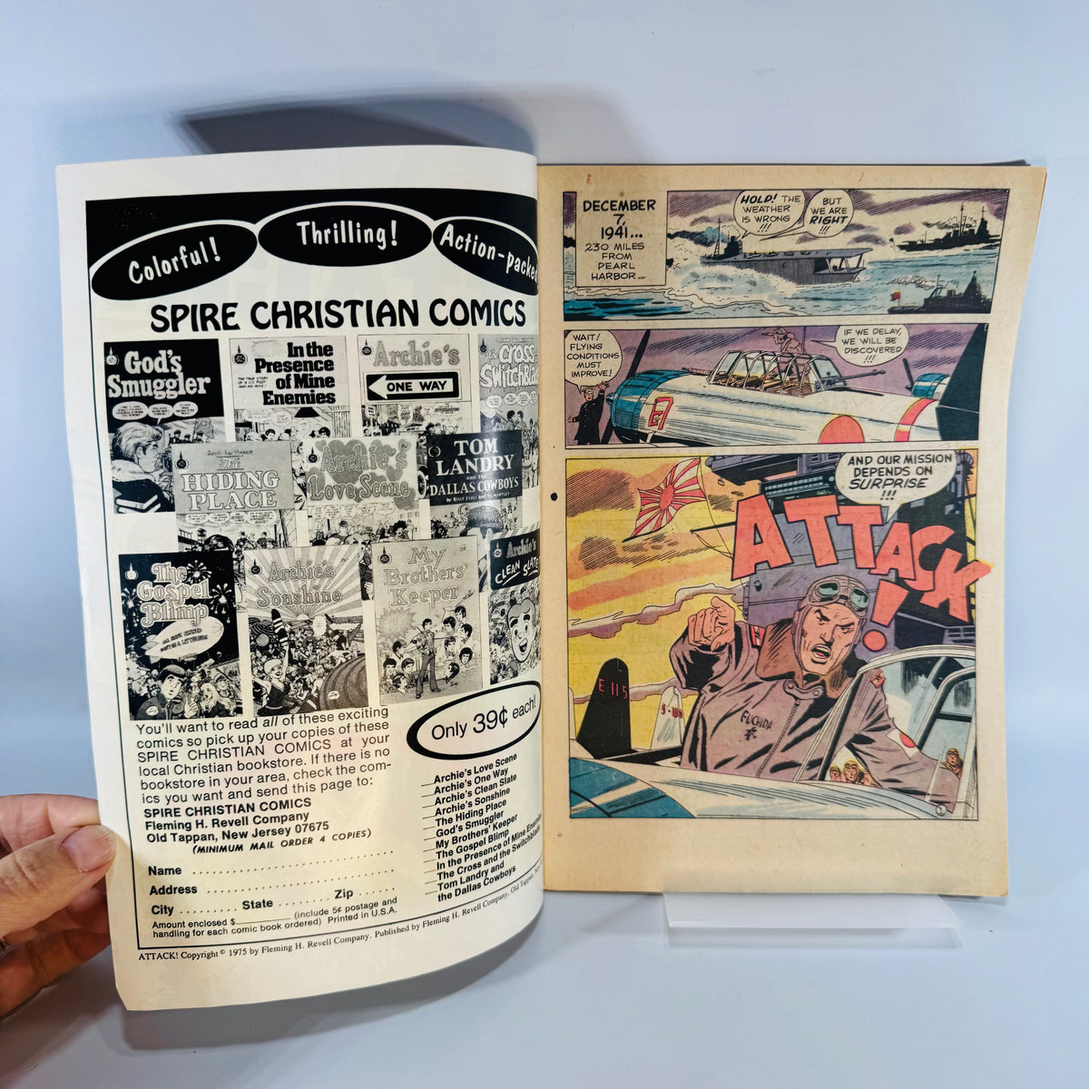 Vintage War Biography Religious Comic — Attack! (1975) — Mitsuo Fuchida, Elizabeth Sherrill & Al Hartley | Pearl Harbor Story, Spire Christian Comics