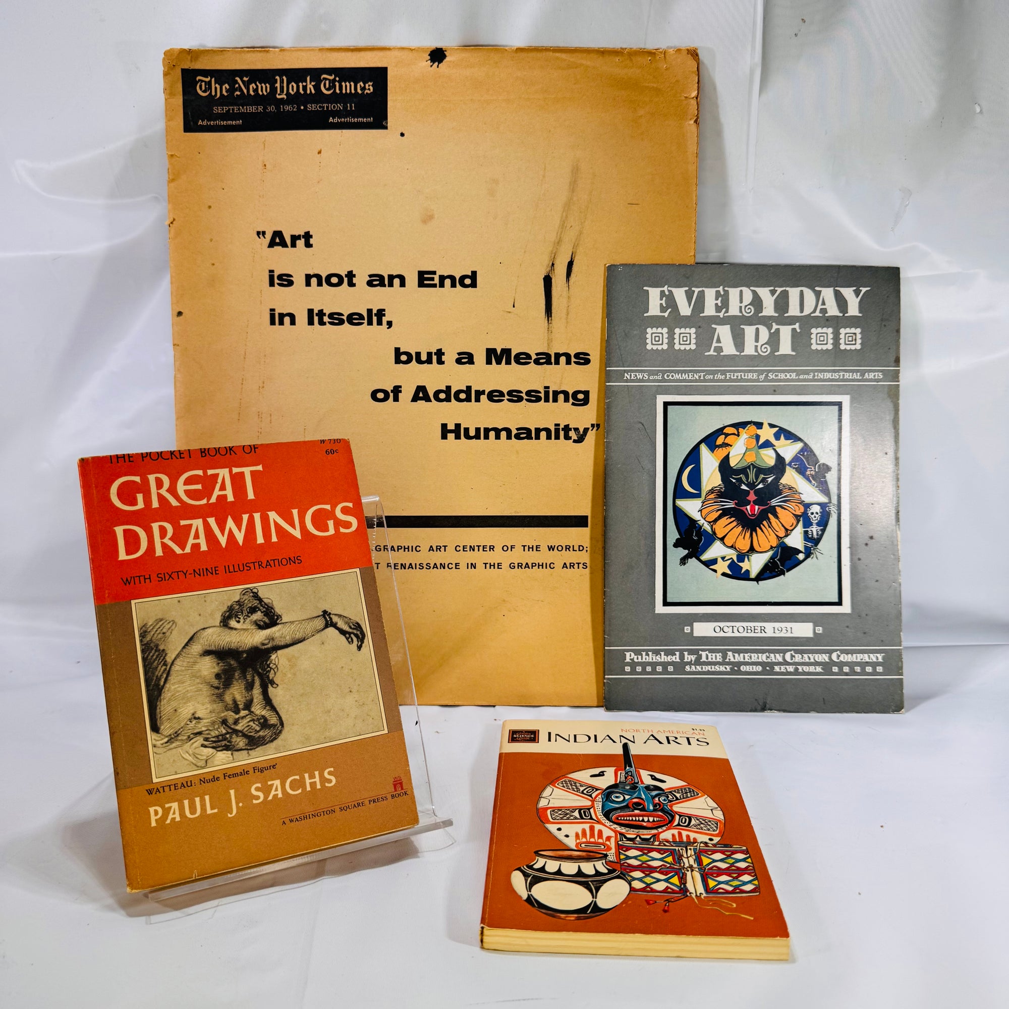 Vintage Art Ephemera Lot: “Great Drawings,” “Indian Arts,” “Everyday Art,” & The New York Times Art c