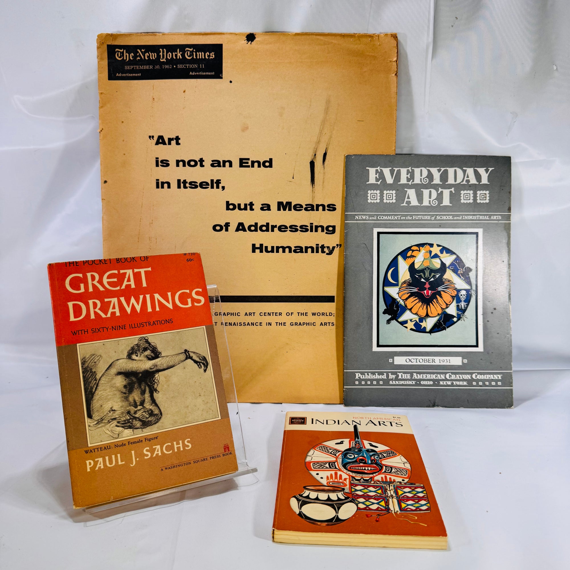 Vintage Art Ephemera Lot: “Great Drawings,” “Indian Arts,” “Everyday Art,” & The New York Times Art c