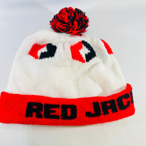 Red Jacket Pumps Pom Pom Beanie 1970s 1980s Industrial Advertising Hat