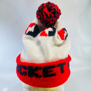 Red Jacket Pumps Pom Pom Beanie 1970s 1980s Industrial Advertising Hat