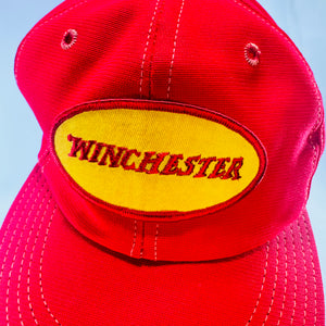 Winchester Firearms Advertising Hat 1970s 1980s Red Snapback Yellow Oval Patch Size A Just