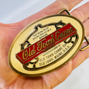 Old Town Canoe Co. Brass Enamel Belt Buckle Maine Nameplate Design