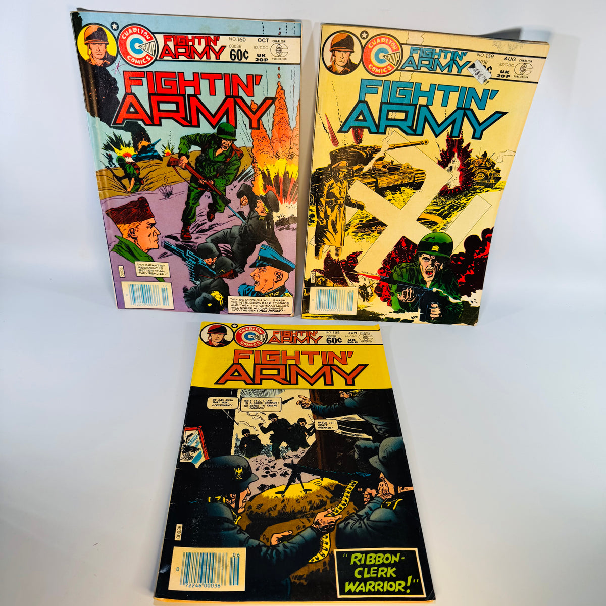 Vintage War Comics Lot — Fightin’ Army #158, #159, #160 (1982) — Charlton Comics | Bronze Age War Comic Series, Military Comics