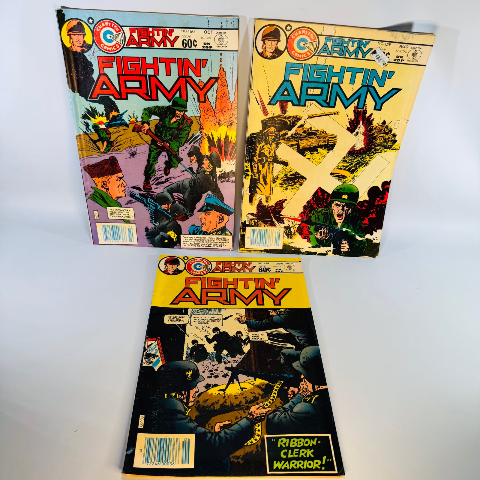 Vintage War Comics Lot — Fightin’ Army #158, #159, #160 (1982) — Charlton Comics | Bronze Age War Comic Series, Military Comics