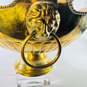 Solid Brass Lion Head Pedestal Bowl, Hollywood Regency Scalloped Centerpiece