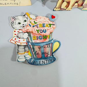 Vintage Valentine Card Lot of 3 Die Cut Stand Up Mechanical Kitten Puppy A-Meri-Card 1940s Paper Ephemera