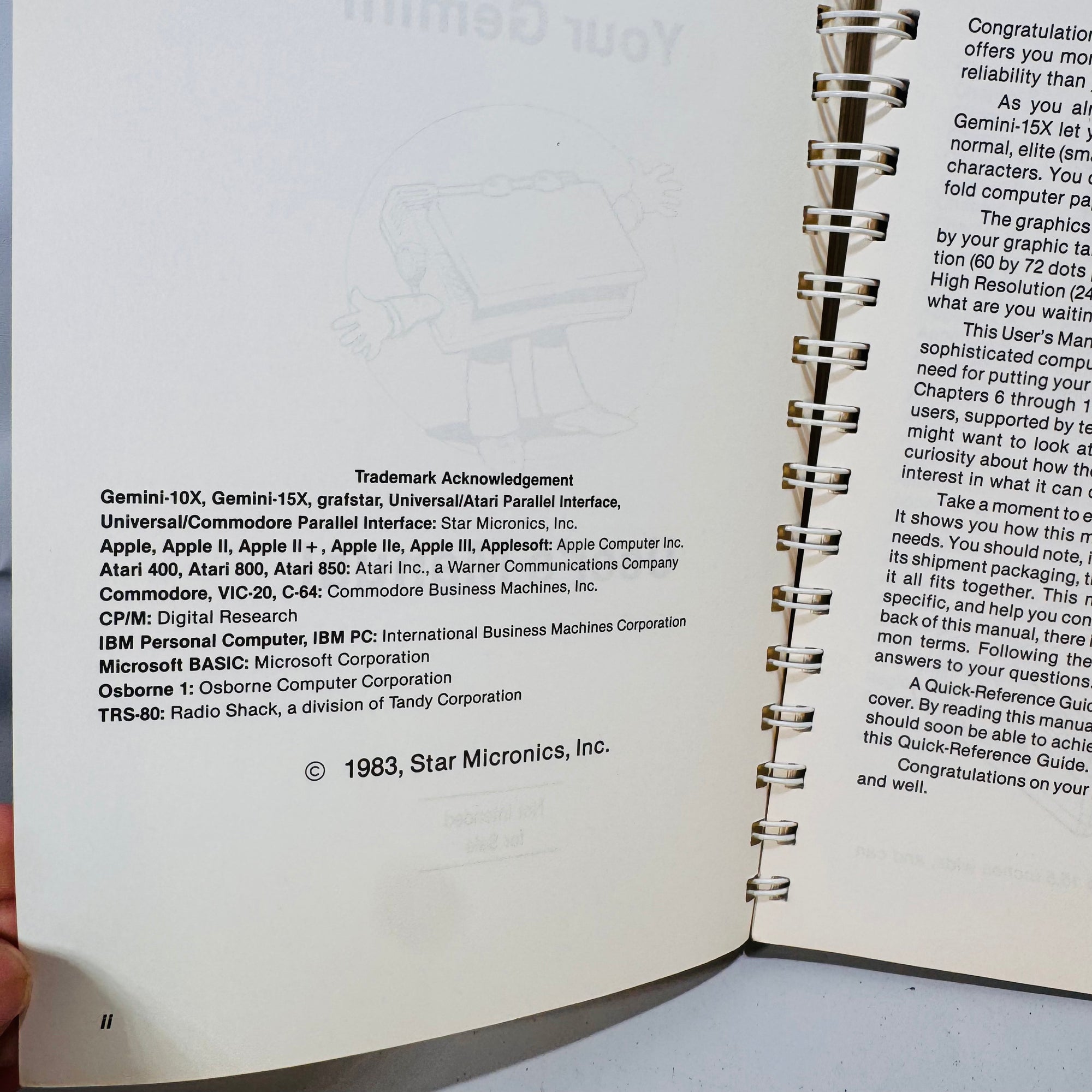 Gemini-10X/15X User’s Manual (1983) — Star Micronics | Spiral-Bound Guide with Diagrams & BASIC Code, Technology/Computer Manual