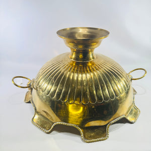 Solid Brass Lion Head Pedestal Bowl, Hollywood Regency Scalloped Centerpiece