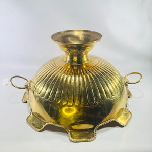 Solid Brass Lion Head Pedestal Bowl, Hollywood Regency Scalloped Centerpiece