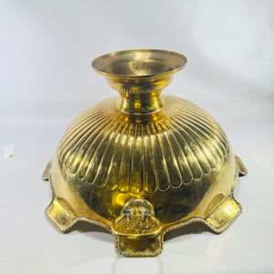 Solid Brass Lion Head Pedestal Bowl, Hollywood Regency Scalloped Centerpiece