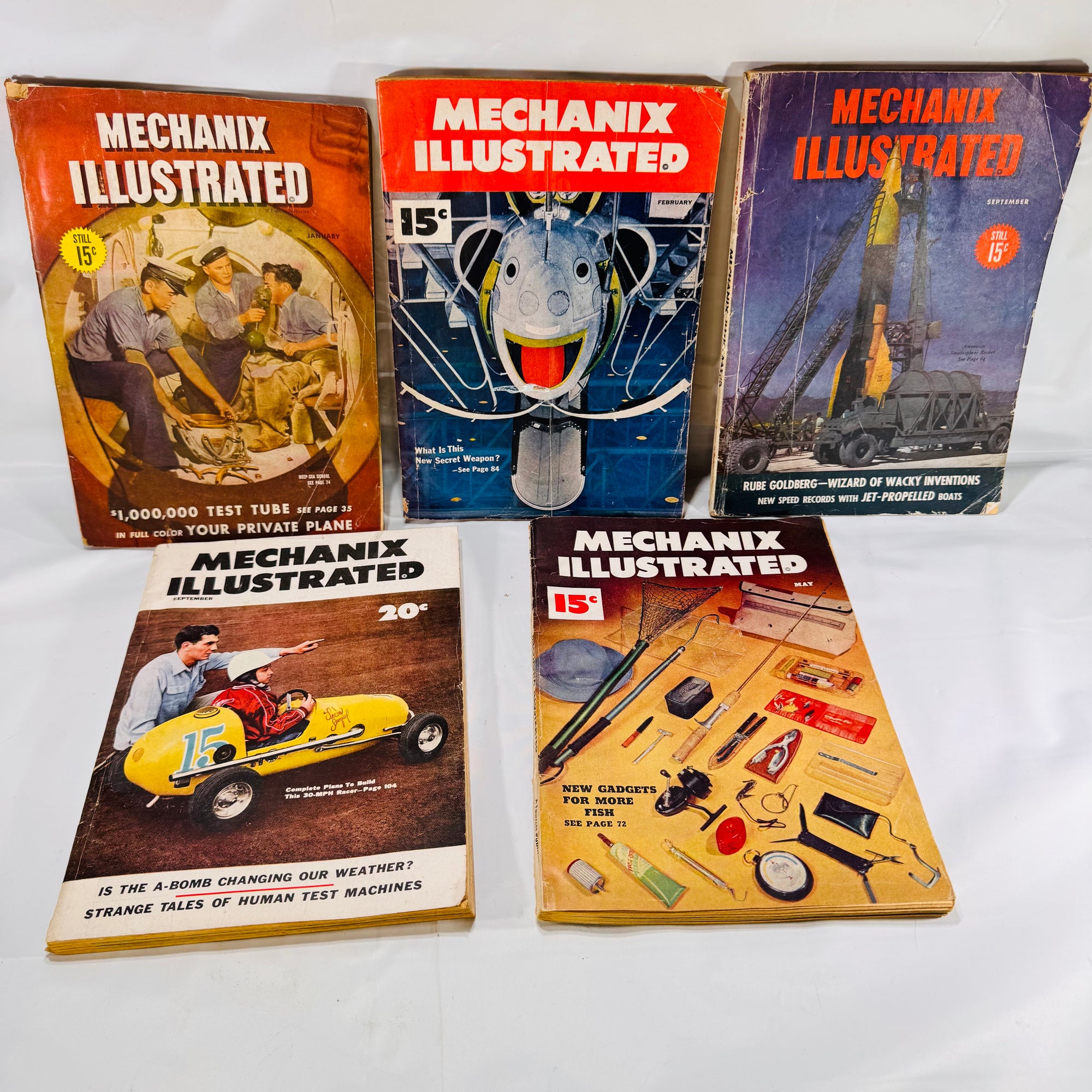 Set of 5 Vintage Mechanix Illustrated Magazines (1946–1953) by Fawcett Publications