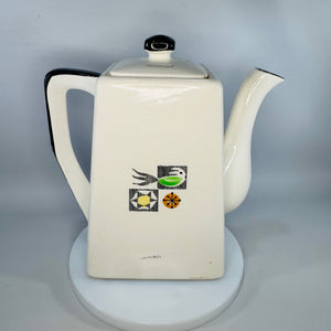 Mid Century Modern Japanese Ceramic Coffee Pot Hand Painted Atomic Teapot 1950s 1960s Kitchenware