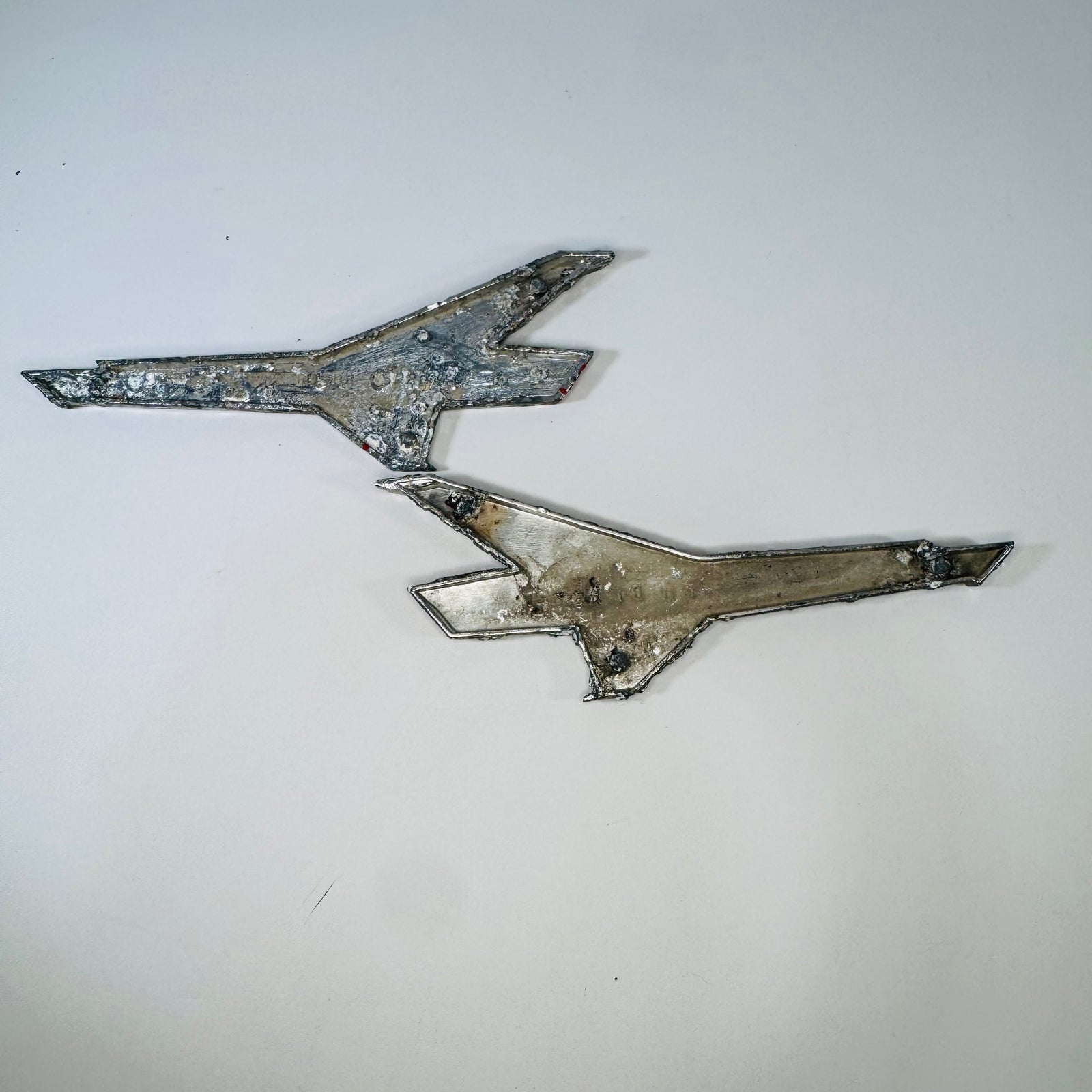 1956 Ford Thunderbird V8 Fender Emblem Pair Red Chrome OEM Fairlane Victoria Crown Victoria Auto Badges