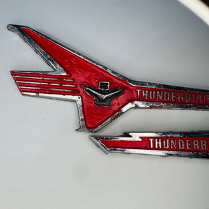 1956 Ford Thunderbird V8 Fender Emblem Pair Red Chrome OEM Fairlane Victoria Crown Victoria Auto Badges