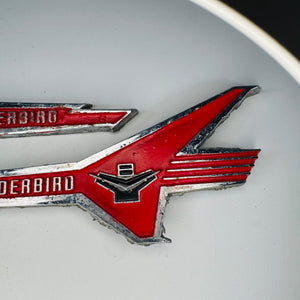 1956 Ford Thunderbird V8 Fender Emblem Pair Red Chrome OEM Fairlane Victoria Crown Victoria Auto Badges