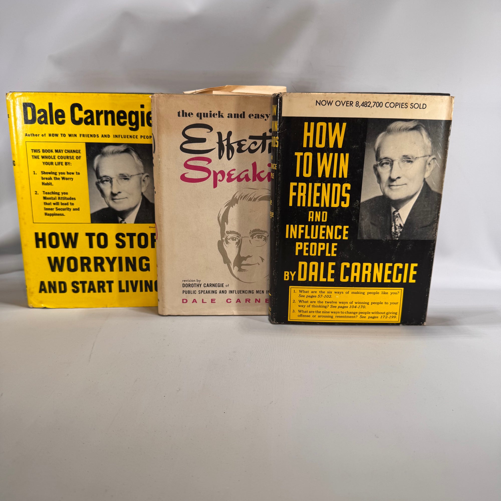Dale Carnegie Hardcover Set of 3 (1948–1969) — How to Win Friends, How to Stop Worrying, Effective Speaking | With Dust Jackets, Self-Help