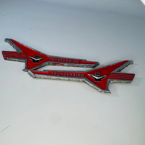 1956 Ford Thunderbird V8 Fender Emblem Pair Red Chrome OEM Fairlane Victoria Crown Victoria Auto Badges