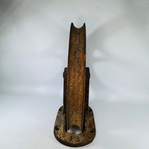 Antique Cast Iron Upright Pulley Sheave Pat Apr 18 1876, Barn or Industrial Hardware, Rustic Steamboat Pulley Decor
