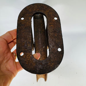 Antique Cast Iron Upright Pulley Sheave Pat Apr 18 1876, Barn or Industrial Hardware, Rustic Steamboat Pulley Decor