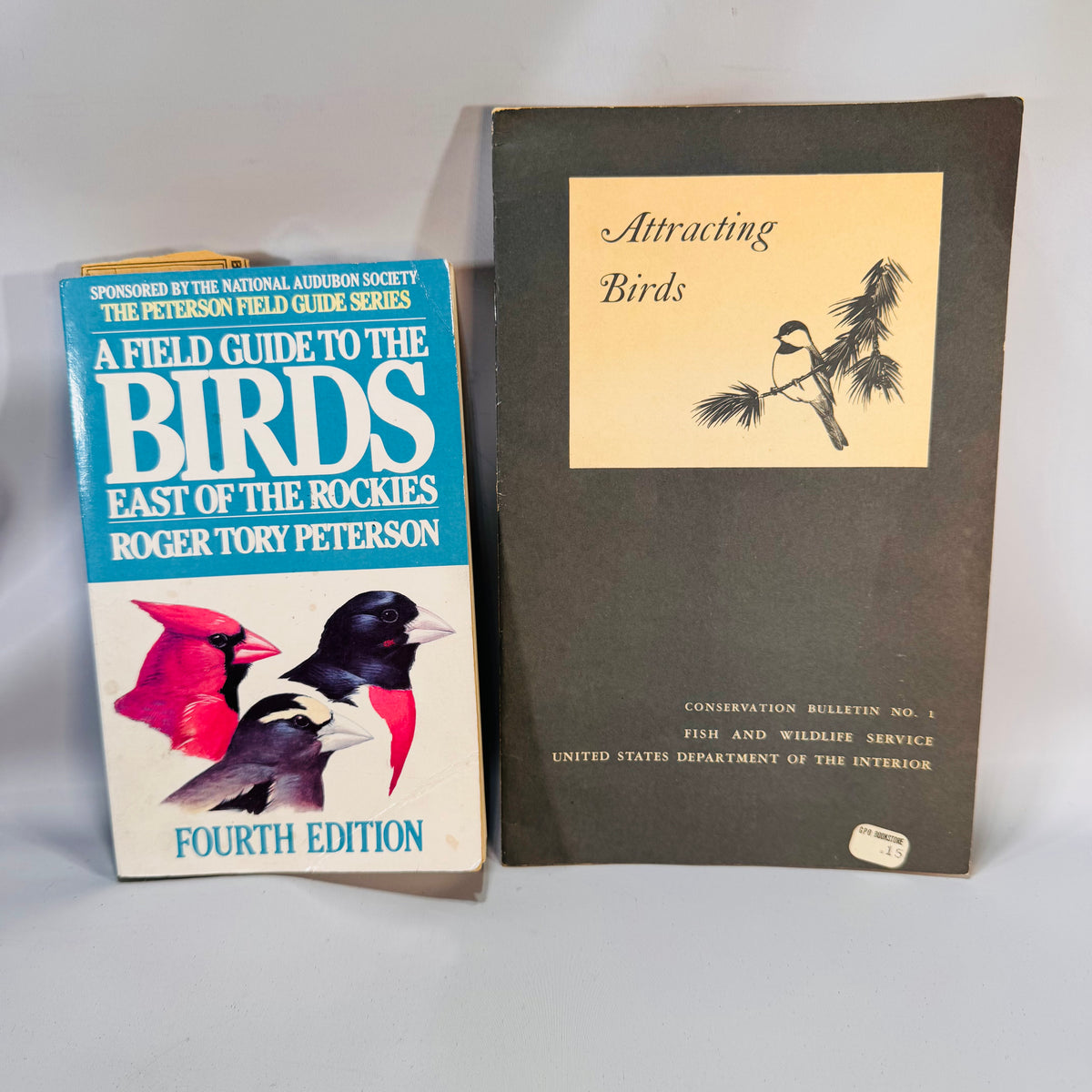 Natural History • Birding Set — A Field Guide to the Birds (1980, 4th Ed.) + Attracting Birds (1947 rev.) — Roger Tory Peterson &amp; U.S. Fish and Wildlife | Color Plates, Field Guide