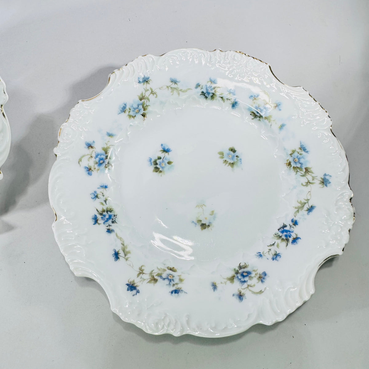 Hermann Ohme Eglantine Plates Set of 2 Blue Floral Gold Trim