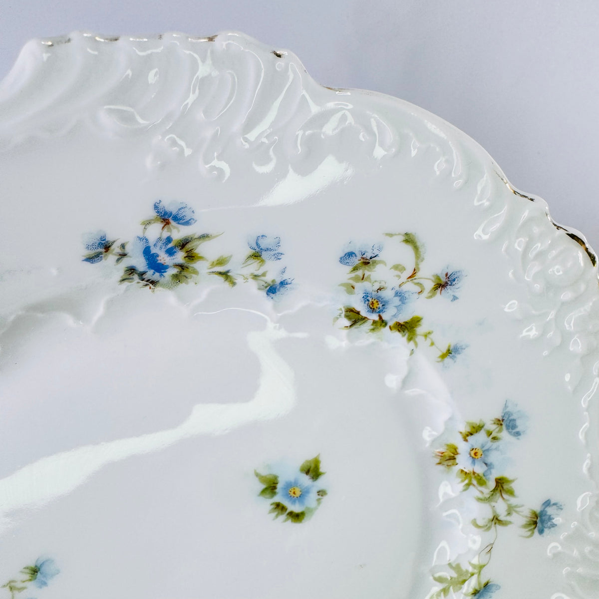 Hermann Ohme Eglantine Plates Set of 2 Blue Floral Gold Trim