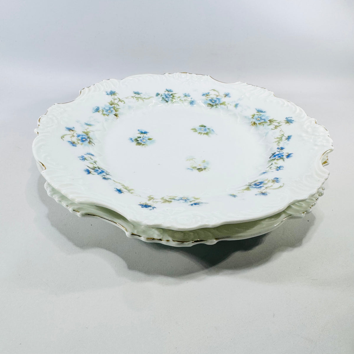 Hermann Ohme Eglantine Plates Set of 2 Blue Floral Gold Trim